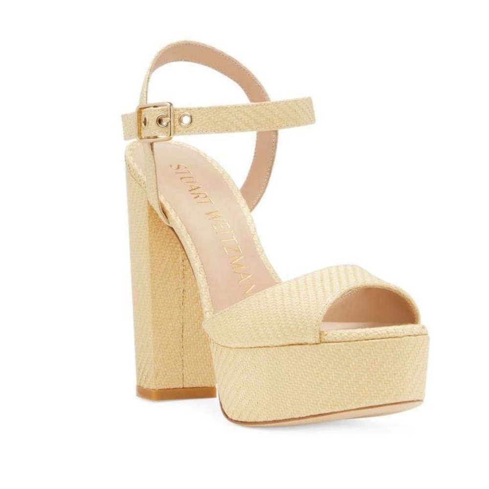 Stuart Weitzman Wheat Ryder 95 Textured Raffia Platform Sandals